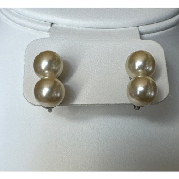 Antique Edwardian  Art Deco Vintage silver double pearl drop screwback earrings - Picture 4 of 10